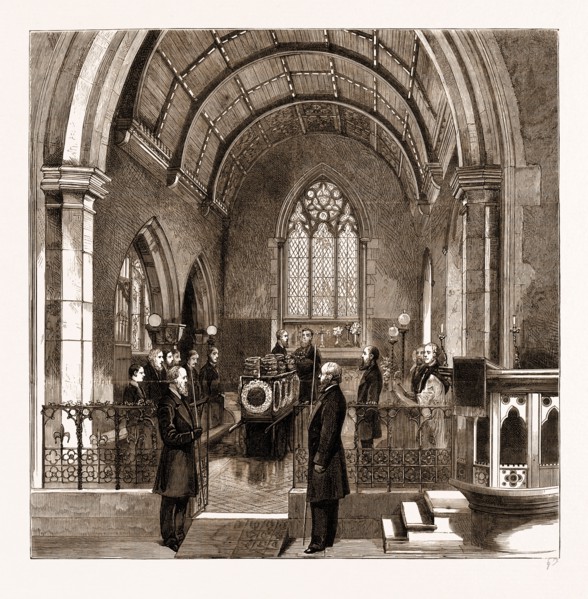 THE FUNERAL OF THE LATE EARL OF BEACONSFIELD: THE SERVICE IN HUGHENDEN CHURCH, UK, 1881