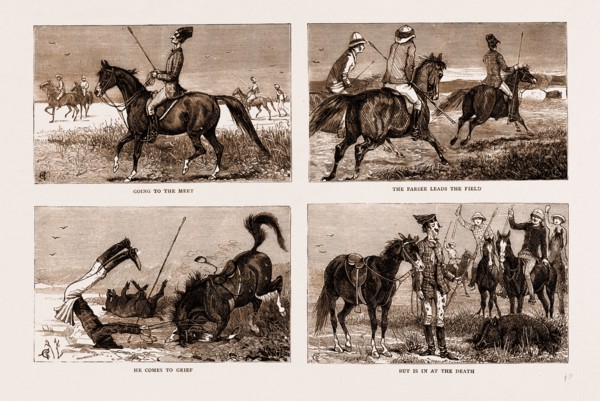 THE SPORTING PARSEE AT A HOG HUNT: GOING TO THE MEET, THE PARSEE LEADS THE FIELD, HE COMES TO