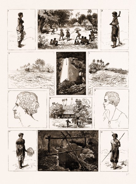 SKETCHES IN FIJI, AND IN THE ISLAND OF ROTUMAH, 1881: 1. A Fijian Girl. 2. A War Dance before the
