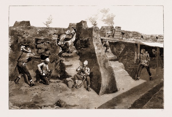THE REVOLT IN THE TRANSVAAL, SOUTH AFRICA, 1881: THE DEFENCE OF STANDERTON: INTERIOR OF A REDOUBT