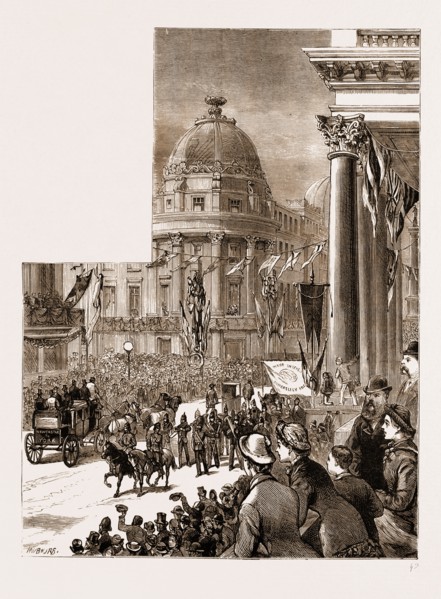 THE STEPHENSON CENTENARY CELEBRATION AT NEWCASTLE-ON-TYNE: PROCESSION IN GREY STREET, NEWCASTLE,