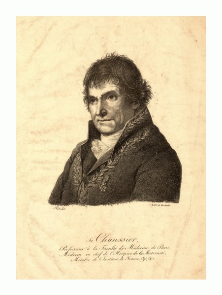 litho de Berdalle., Head-and-shoulders portrait of Francois Chaussier, who conducted some of the