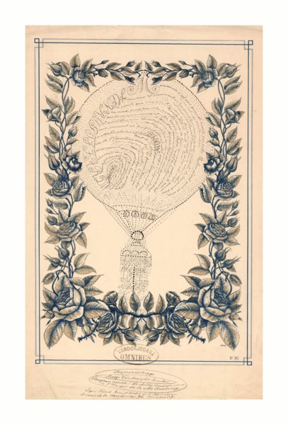 Tribute to French ballonist Henri Giffard in the form of a handwritten French text shaped as a