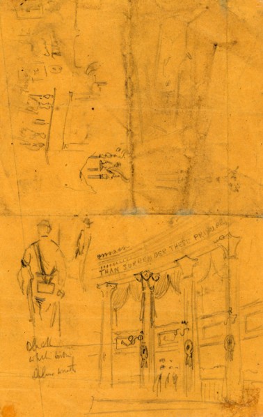 Sketches of details of bunting for Lincoln's funeral, 1865 May,, by Alfred R Waud, 1828-1891, an