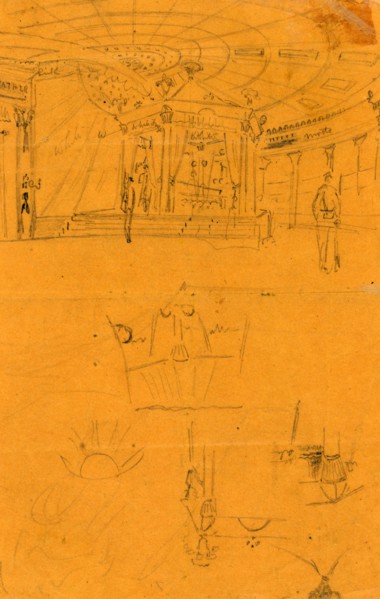 Two soldiers keep watch over Lincoln's casket in Springfield, Illinois,1865 May 3 or 4, drawing,