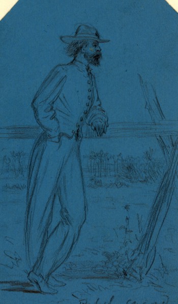 Rebel guard, between 1860 and 1865, drawing on blue paper pencil, 11.0 x 6.3 cm. (sheet),