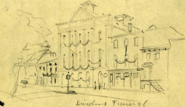 Lincoln's funeral, 1865 April, drawing on cream paper pencil, 6.0 x 10.9 cm. (sheet), 1862-1865, by