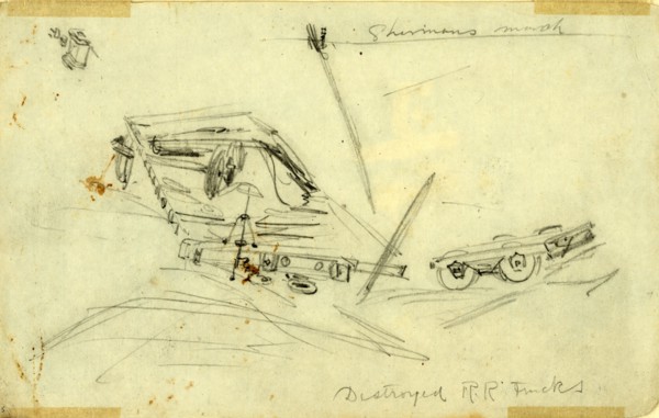 Shermans march. Destroyed R.R. Tracks, 1864 ca. November 15-December 21,, drawing, 1862-1865, by