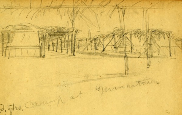 Hd. qtrs. camp at Germantown, 1860-1865, drawing, 1862-1865, by Alfred R Waud, 1828-1891, an