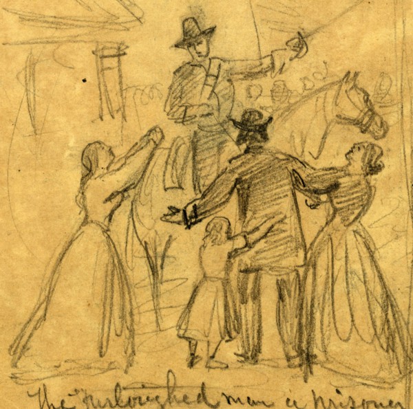 The furloughed man a prisoner, 1864 February-March, drawing, 1862-1865, by Alfred R Waud,