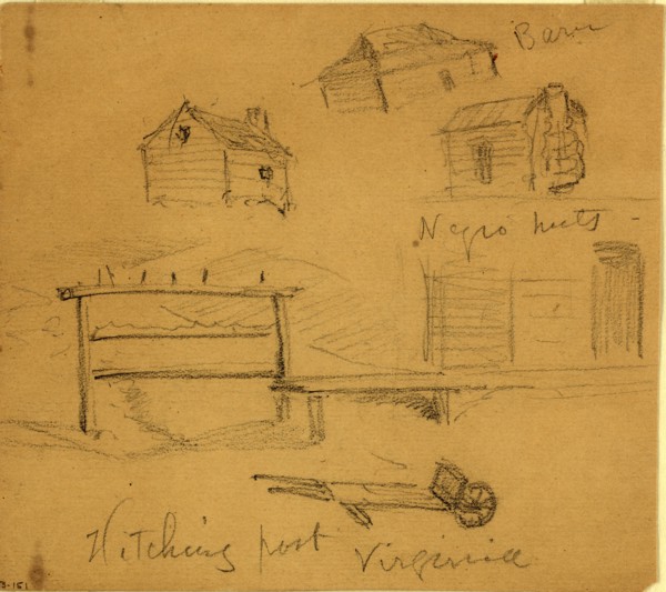 Hitching post, Virginia, 1860-1865, drawing, 1862-1865, by Alfred R Waud, 1828-1891, an american