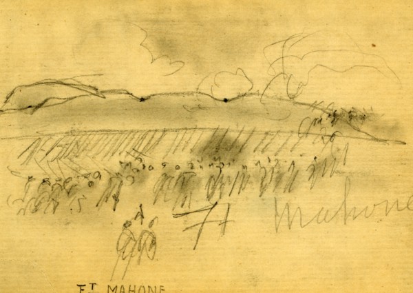 Ft. Mahone, 1865 April 3, drawing, 1862-1865, by Alfred R Waud, 1828-1891, an american artist