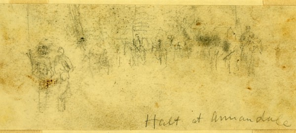 Halt at Annandale, 1863 ca. October, drawing on white paper : pencil ; 7.1 x 17.5 cm. (sheet),