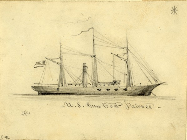 U.S. Gun Boat Pawnee, between 1860 and 1865, drawing on white paper pencil, 7.6 x 10.3 cm (sheet),