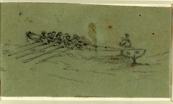 Longboat, between 1860 and 1865, drawing on olive paper pencil, 3.1 x 5.8 cm. (sheet),  1862-1865,
