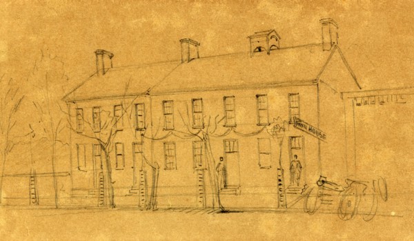 The Owen's House, Wash. D, 1865, assassination of Lincoln, drawing, 1862-1865, by Alfred R Waud,