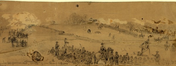 Couchs hd.quarters and afterwards center of our line of battle, 1863 May 3, drawing on tan paper