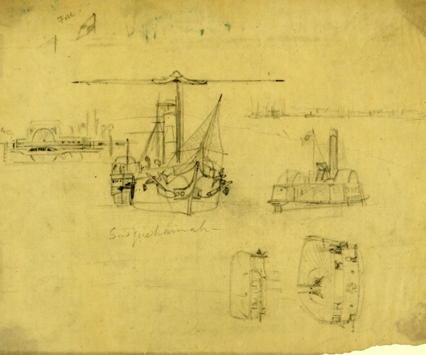 Five views of the Susquehannah and the Ceres, between 1860 and 1865, drawing on cream paper pencil,