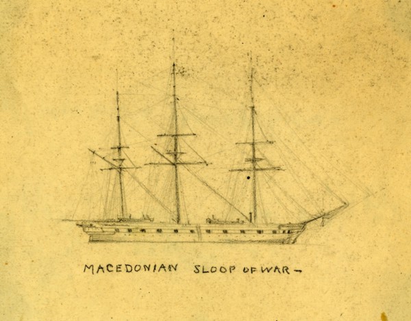 Macedonian, sloop of war, between 1860 and 1865, drawing on cream paper pencil, 11.0 x 14.2 cm.
