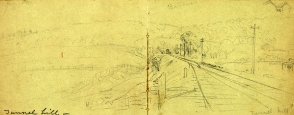 Tunnel Hill, between 1860 and 1865, drawing on olive paper pencil, 11.2 x 30.2 cm. (sheet),