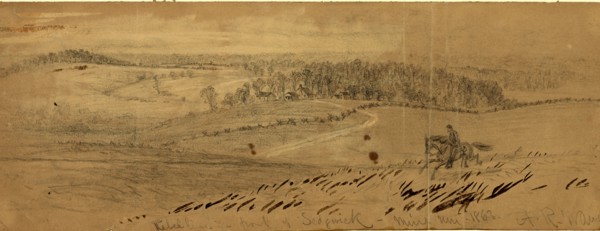 Rebel line in front of Sedgwick, Mine Run 1863, 1863 November 26-December 1, drawing on tan paper