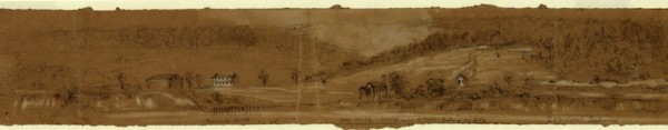 Ruined dock Saw mill Camp behind trees Battery on hill. Evansport Batteries, between 1860 and 1865,