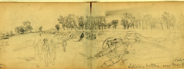 Cross the Rapidan, between 1860 and 1865, drawing on cream paper pencil, 9.8 x 18.3 cm. (sheet),