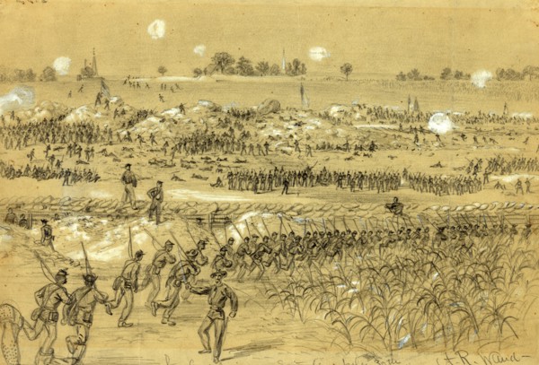 Scene of the explosion Saturday July 30th 1864, drawing, 1862-1865, by Alfred R Waud, 1828-1891, an