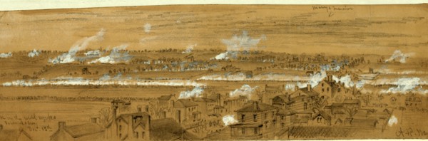 Attack on the rebel works. Fredericksburg. Dec. 13th, 1862 December 13, drawing on tan paper pencil