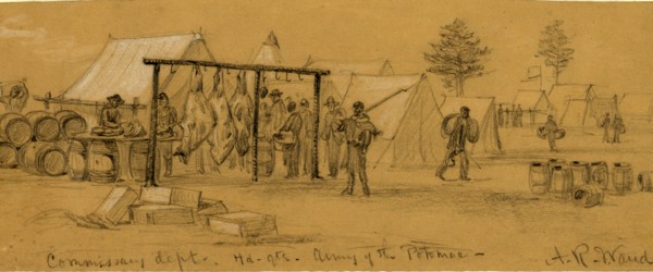 Commissary dept. Hd.qts. Army of the Potomac, 1863 March, drawing on tan paper pencil and Chinese