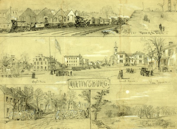 Martinsburg, 1864 ca. December 3, drawing on light green paper pencil and Chinese white, 23.5 x 32