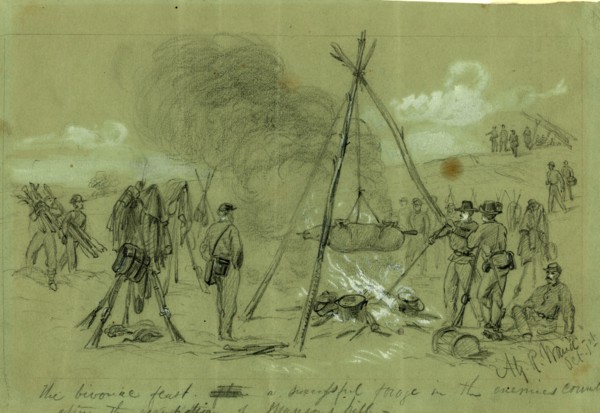 The bivouac feast after a successful forage in the enemies country after the occupation of Munson's