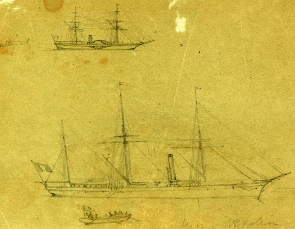 Cattena? and Jerome Napoleon, between 1860 and 1865, drawing on green paper pencil, 16.9 x 22.6 cm.