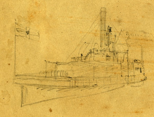 A boat, between 1860 and 1865, drawing on olive paper pencil, 9.4 x 12.2 cm. (sheet), 1862-1865, by