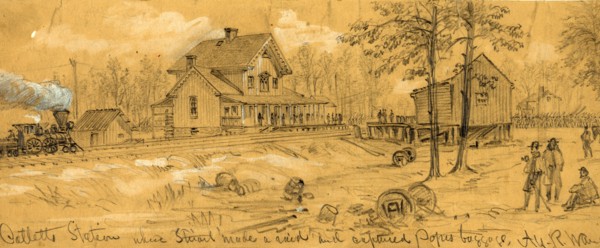 Catletts Station where Stuart made a raid and captured Popes baggage, drawing, 1862-1865, by Alfred