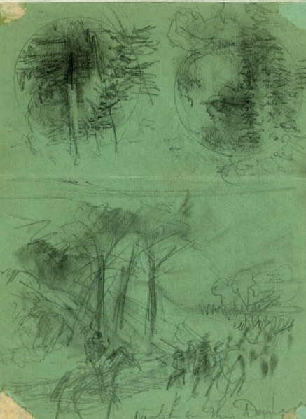 Night on the Danville R.R. Rebels in full retreat, drawing, 1862-1865, by Alfred R Waud, 1828-1891,