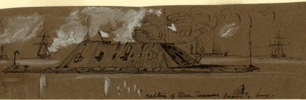 Capture of Ram Tennessee Mobile bay, drawing, 1862-1865, by Alfred R Waud, 1828-1891, an american