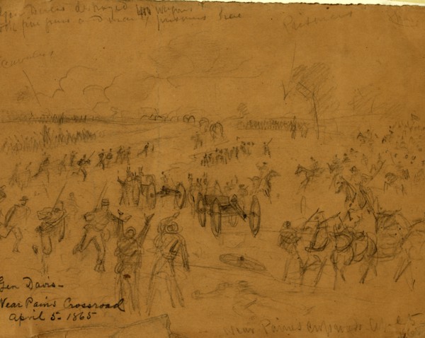 Gen. Davis Near Paines Crossroad April 5, 1865, drawing, 1862-1865, by Alfred R Waud, 1828-1891, an