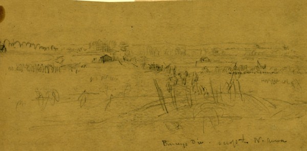 Birney's Div. across the N. Anna, drawing, 1862-1865, by Alfred R Waud, 1828-1891, an american