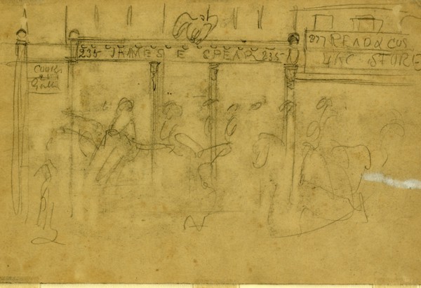Storefronts, drawing, 1862-1865, by Alfred R Waud, 1828-1891, an american artist famous for his
