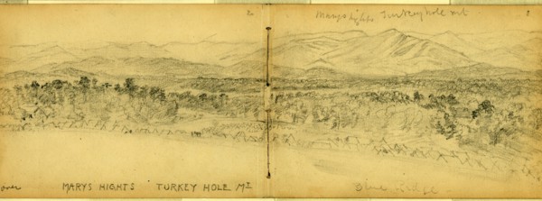 Mary hights sic, Turkey hole mt. Blue Ridge, drawing, 1862-1865, by Alfred R Waud, 1828-1891, an