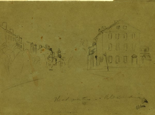Headquarters, Alexandria, drawing, 1862-1865, by Alfred R Waud, 1828-1891, an american artist