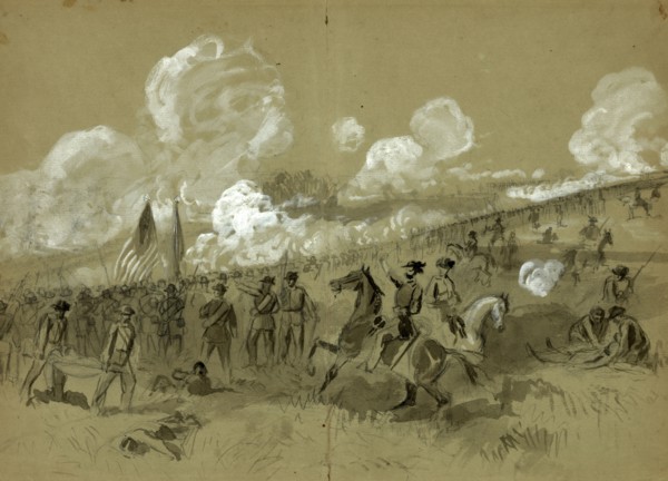 Colonel Burnside's brigade at Bull Run, drawing, 1862-1865, by Alfred R Waud, 1828-1891, an