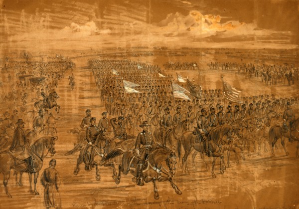 Review by the President of the Cavalry of the Army of the Potomac, drawing, 1862-1865, by Alfred R