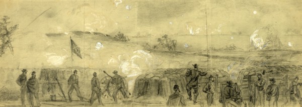 Midnight before Petersburg, drawing, 1862-1865, by Alfred R Waud, 1828-1891, an american artist