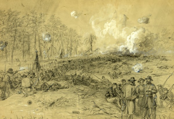 The toughest fight yet. The fight for the salient, drawing, 1862-1865, by Alfred R Waud, 1828-1891,