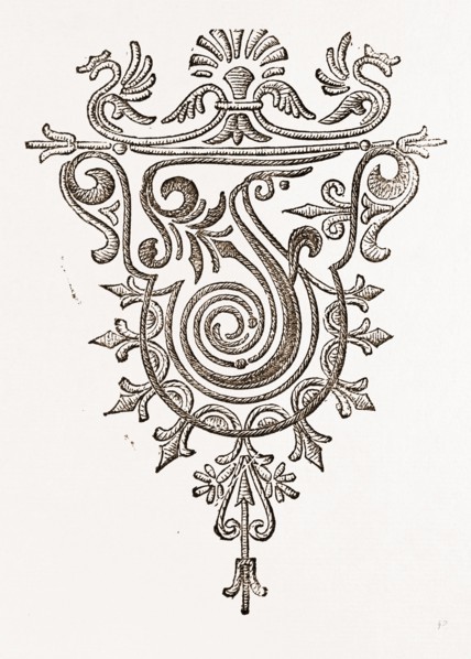 MONOGRAM FOR HANDKERCHIEFS, T.U., NEEDLEWORK, 19th CENTURY EMBROIDERY