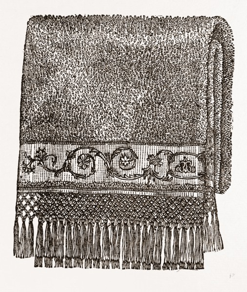 TOWEL EMBROIDERED IN CORD STITCH, NEEDLEWORK, 19th CENTURY EMBROIDERY