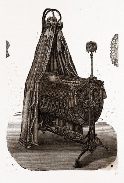 BABY'S CRADLE, NEEDLEWORK, 19th CENTURY EMBROIDERY