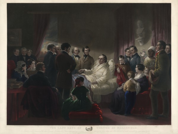 The last days of Webster at Marshfield / engraved by C. Mottram after painting by Joseph Ames.;